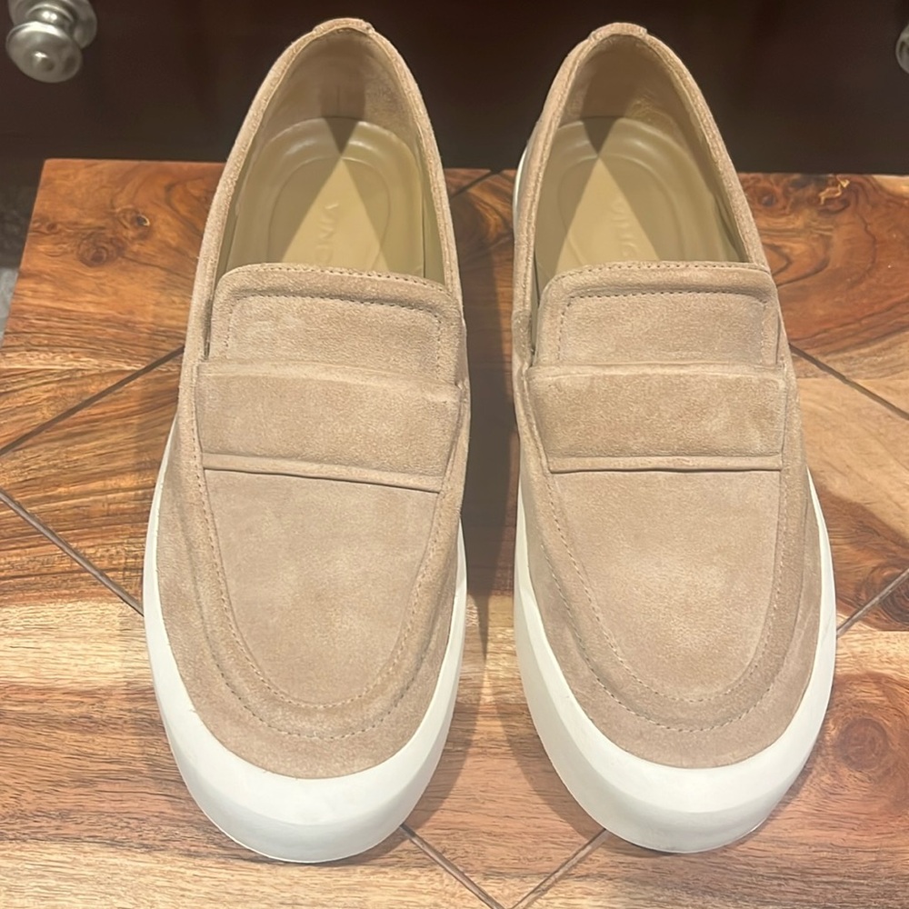 Vince women’s slip on tan suede sneakers
